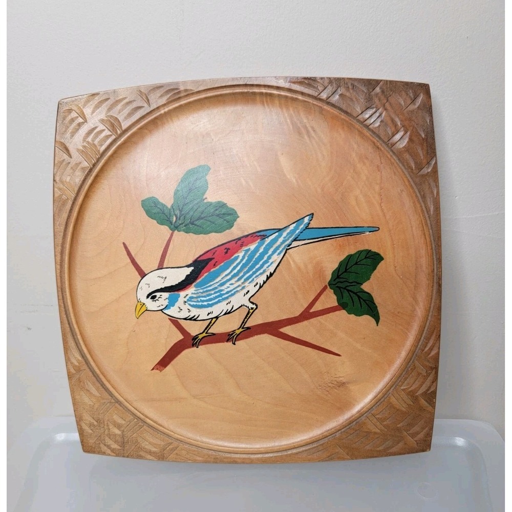 Bird Wood Wall Picture Decor Hand Carved And Painted Made In Japan Vintage 9x9"